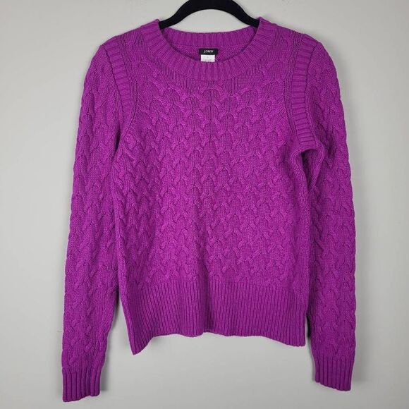 J Crew Womens Small Cable Knit Pullover Sweater Purple Wool Angora Blend - Picture 1 of 5